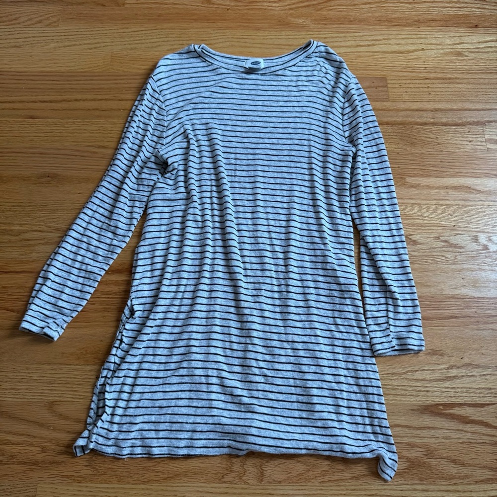 Old Navy Cream & Navy Blue Striped Long Sleeve Tunic Knit Top XSmall EUC